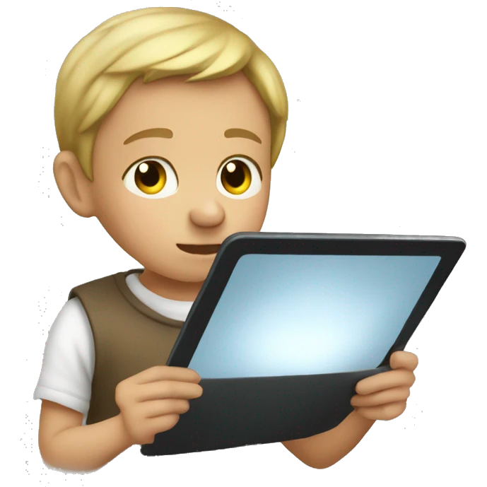child looking at turned on tablet emoji