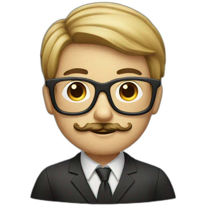 A moustache boy with a deep square shape glasses with a laptop emoji