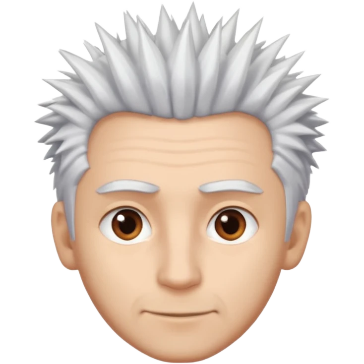 A light-skinned man with spiky white hair, brown eyes, and a slight smile. emoji
