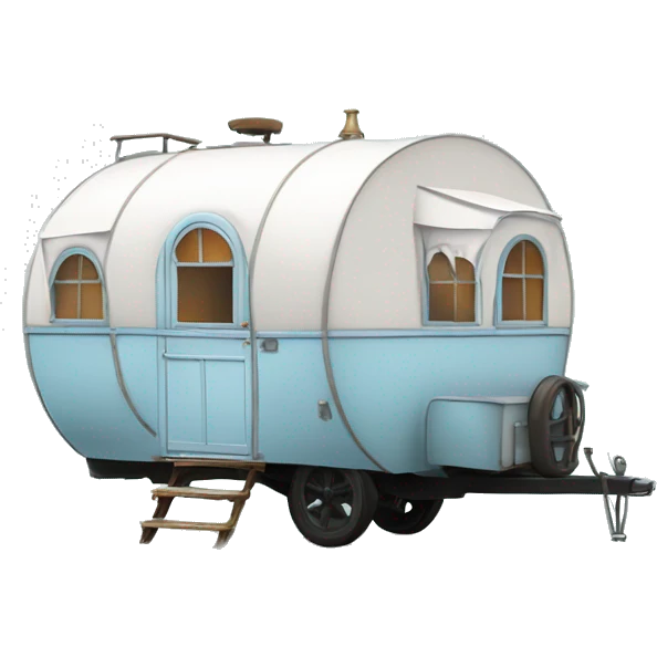 Realistic light blue vintage round gypsy caravan wagon camper emoji