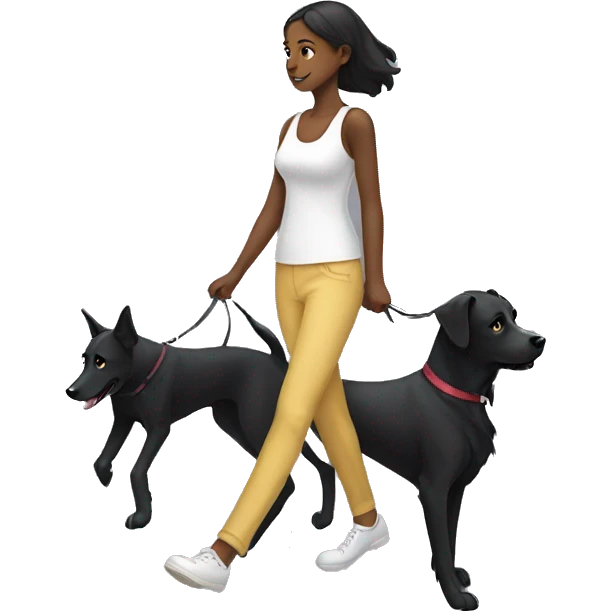 Girl walk with a black dog with white Chest emoji