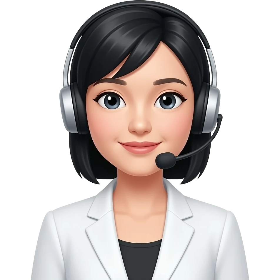 simple black haired asian lady with headset with mic and white blazer emoji emoji