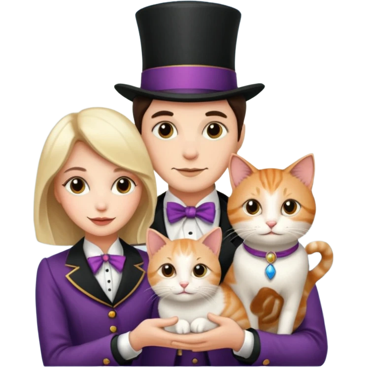 magician couple and their pet cat emoji
