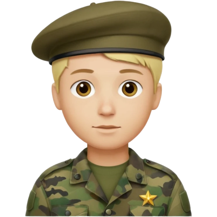 a soldier with short blonde hair in camo in a beret a man emoji