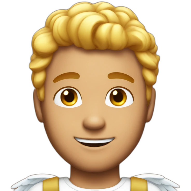 Angel tanned man with halo with cheeky smile emoji