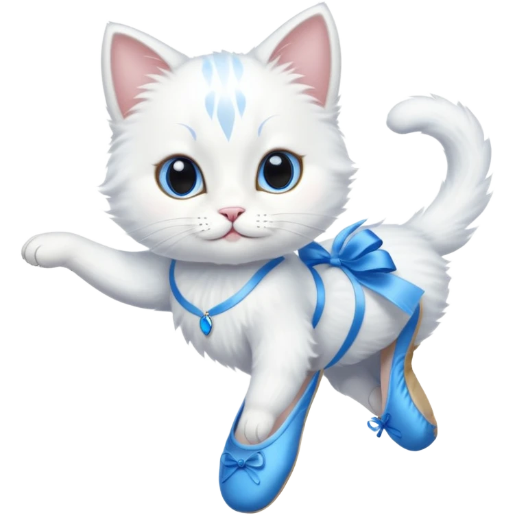 A white cat with a blue ballet emoji