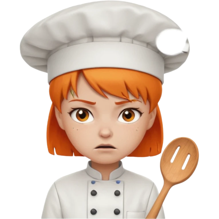 girl, Short orange hair, angry, wearing chef uniform and chef hat emoji