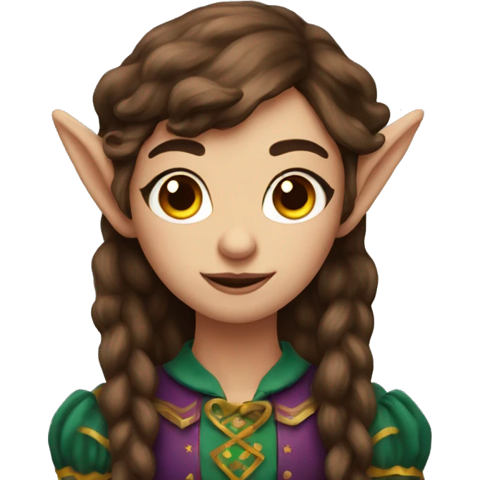 beautiful moody pastoral circus elf with long brown hair emoji