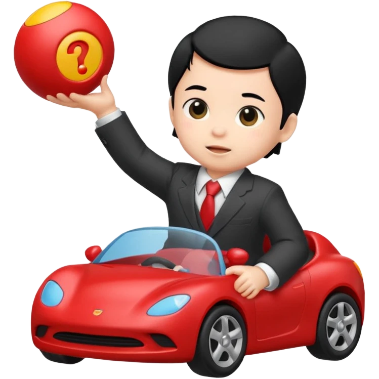 black haired baby playing car toy, wear suit emoji