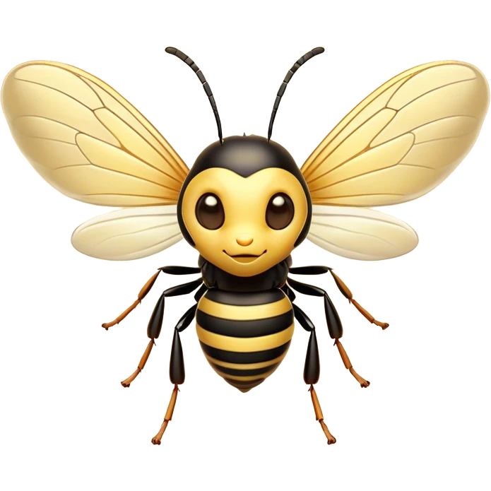 Cinematic Cute Wasp Portrait Emoji, Head tilted playfully and inquisitively, featuring a compact, delicately striped body with softened, endearing eyes and petite, translucent wings, Simplified yet irresistibly adorable features, highly detailed, glowing with a warm, inviting glow, high shine, affectionate and lively, stylized with a touch of whimsical insect charm, soft glowing outline, capturing the essence of a mischievous wasp that seems as if it could buzz out of the screen with a playful wink! emoji