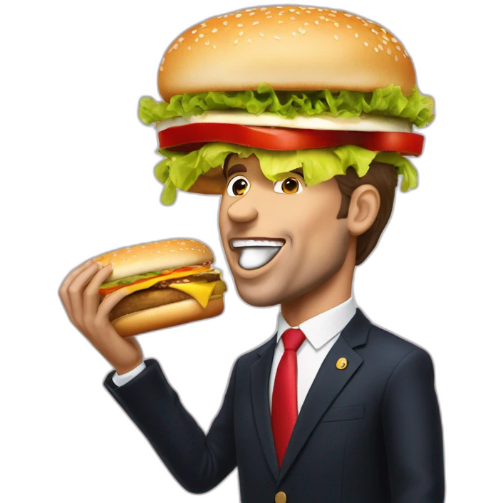 Manuel Macron qui mange un hamburger emoji