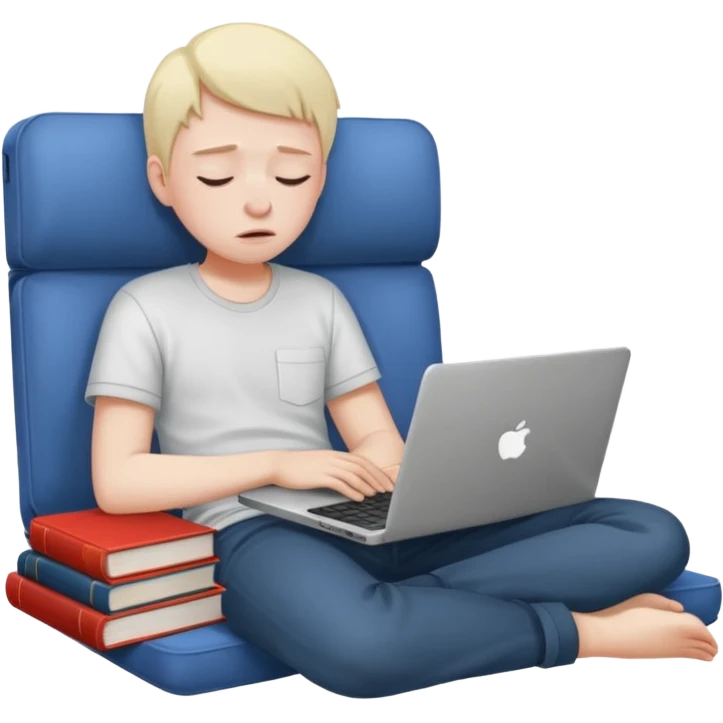 a student crashing out with the laptop on the lap and books on the side -  an emoji for the emoji keyboard  emoji