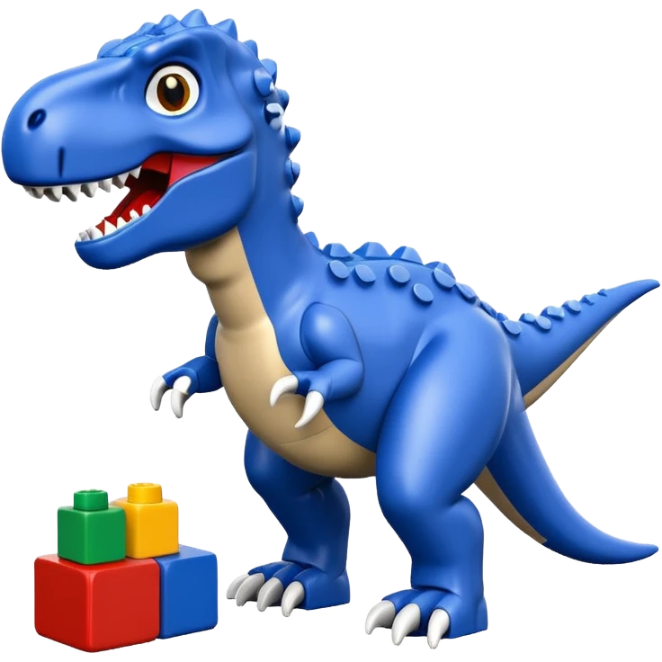 A cute blue t-rex building with LEGO bricks emoji