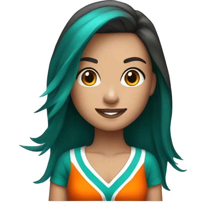 Brunette Cheerleader teal and orange  emoji