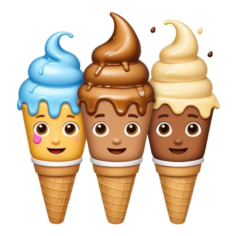 happy children with melting ice cream cones emoji
