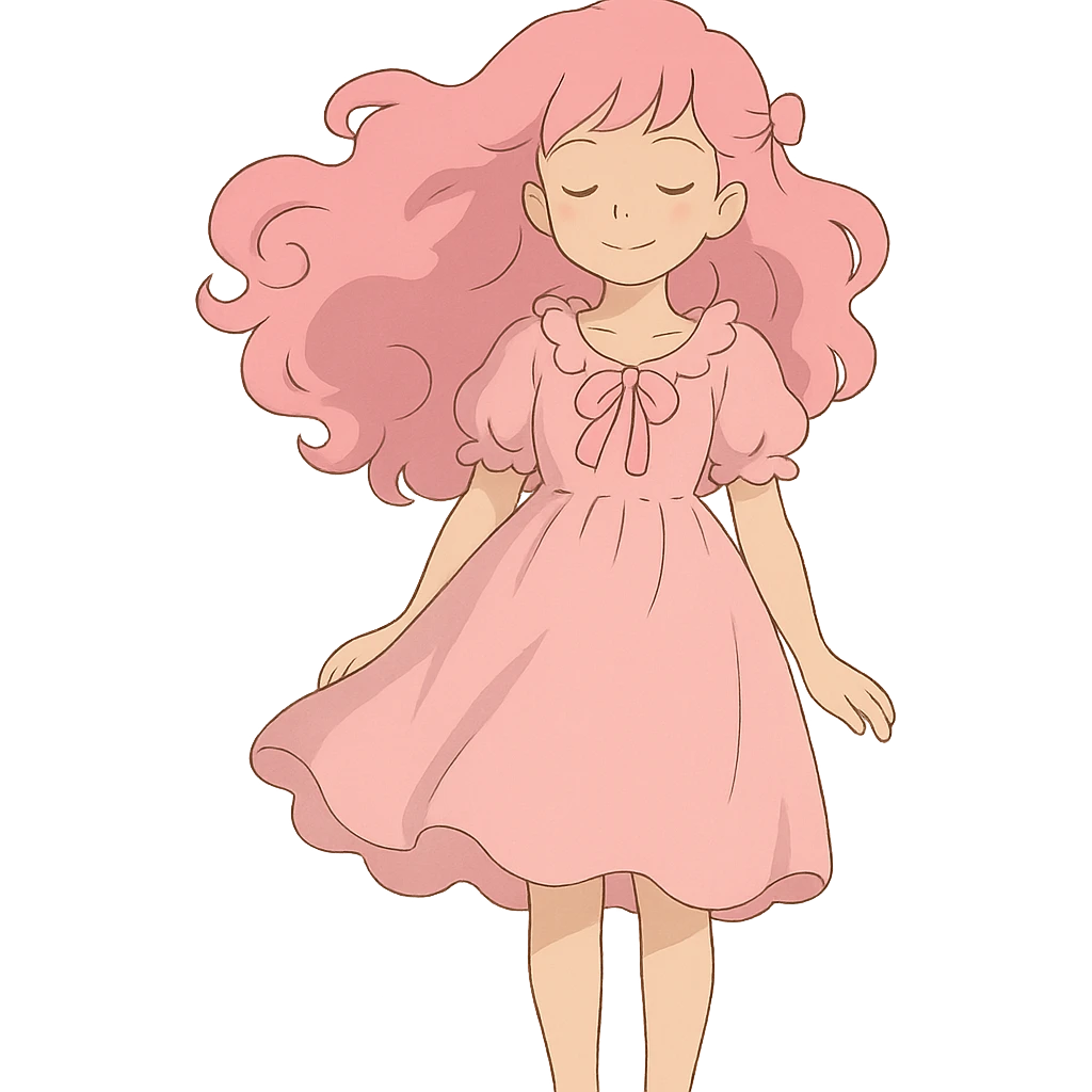 pink girly girl dreamy and whimsical in ghibli style emoji