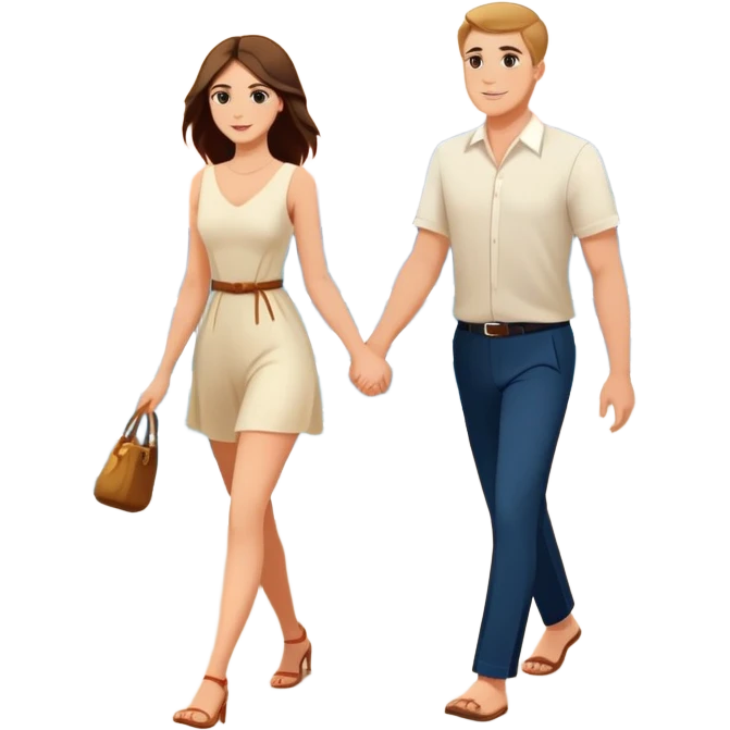 Elegant girl and man walking on the beach together in Montenegro sunset holding hands  emoji