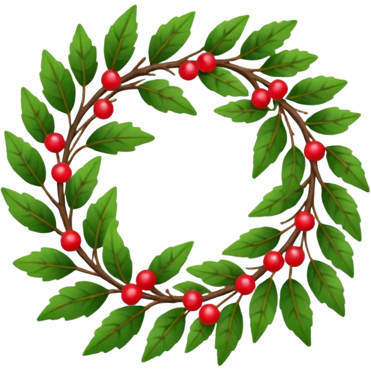 A leafy wreath with small berries woven between the branches. emoji