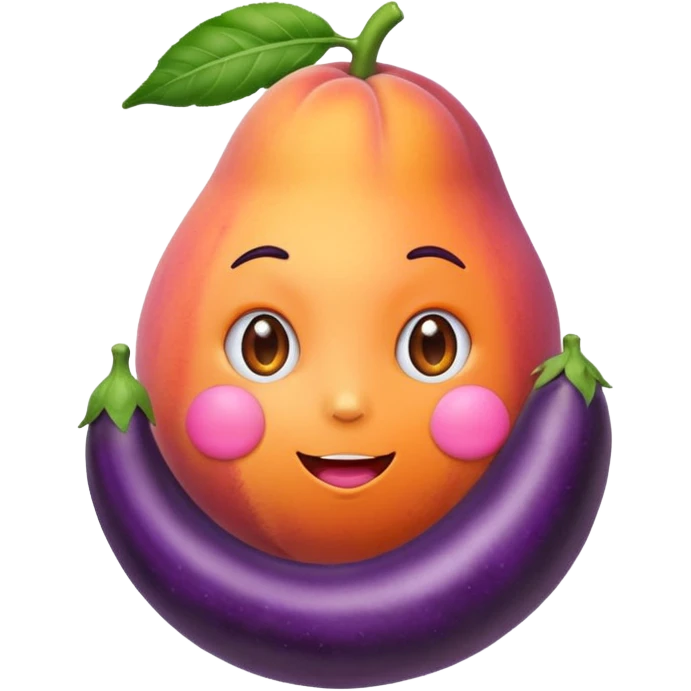 A peach sitting on an eggplant emoji