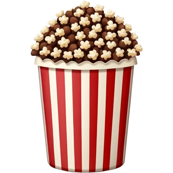 Chocolate brown popcorn in a paper jar with red and white vertical lines emoji