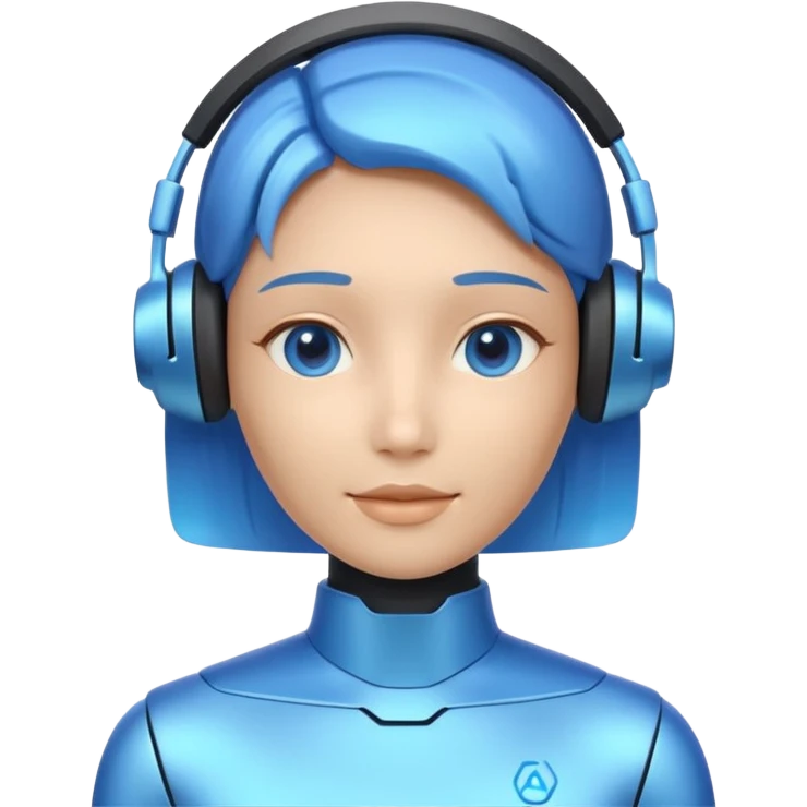 AI Call Agent holo-human-like Cyber AI face, warm, calm and friendly. Holographic look. Blue.
Soft AI face with a listening, welcoming expression, minimal facial lines, calm eyes. emoji