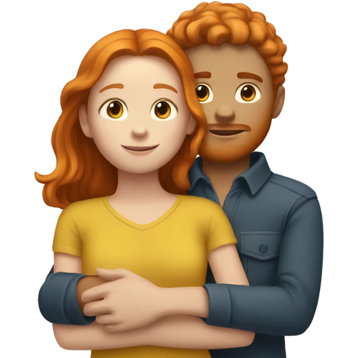 Ginger boy and brunette girl hugging  emoji