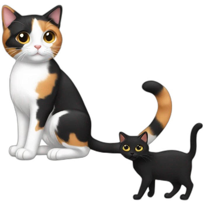 calico cat playing with black cat emoji