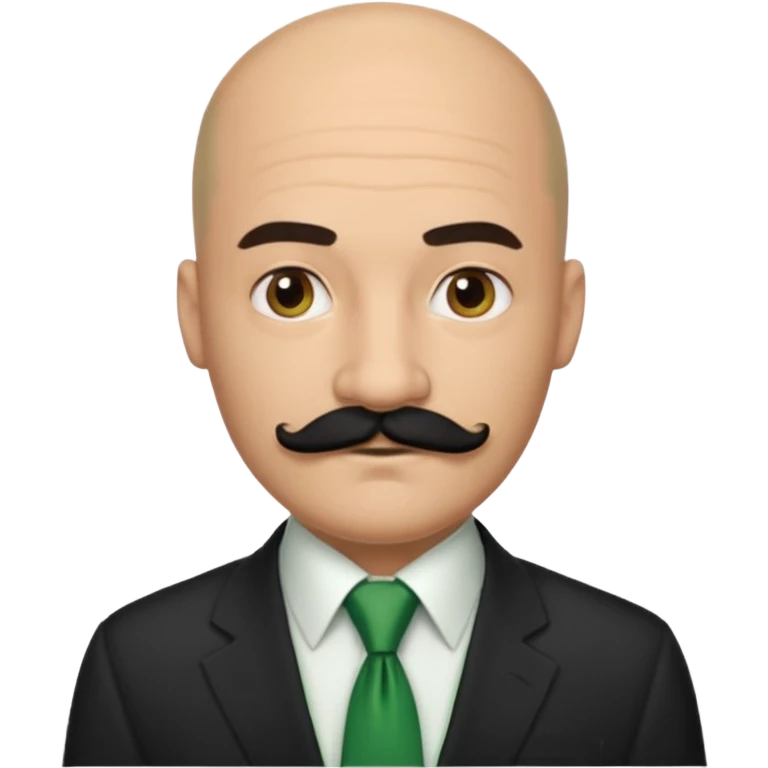 Bald guy with thick black mustache , green tie emoji