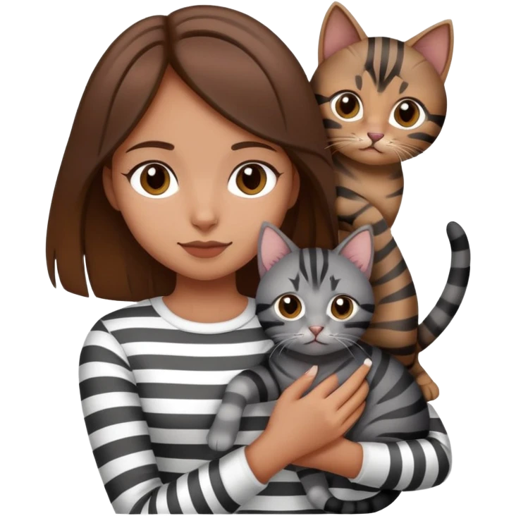 tan brown hair girl holding two black and grey striped cats emoji