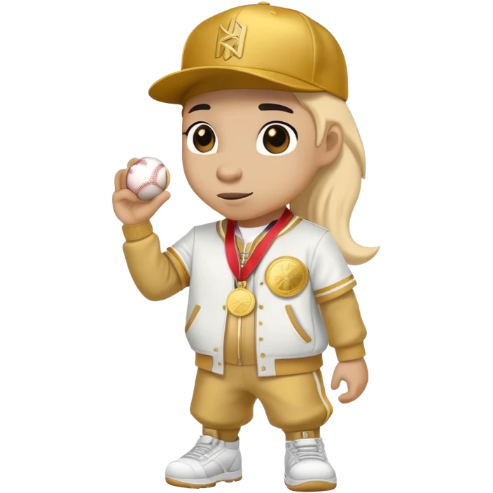anthropomorphised horse in a hip-hop outfit, wearing a gold medal and a baseball hat emoji