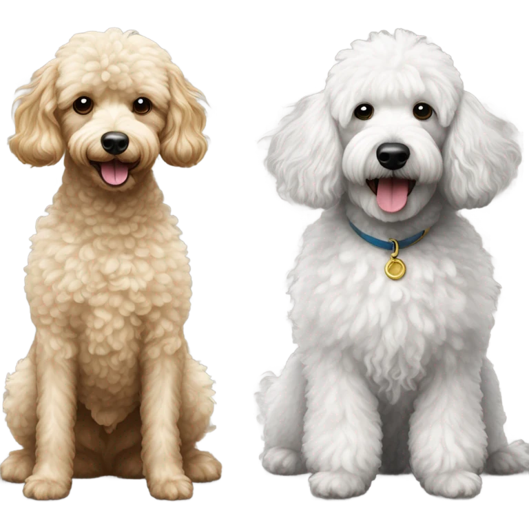 black and white toy poodle with big brown golden doodle emoji