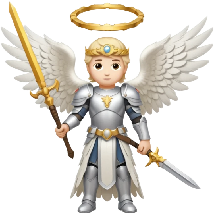 Michael the archangel is usually shown in emoji form as a brave, armored figure with a bright halo, wings, and a weapon.  emoji