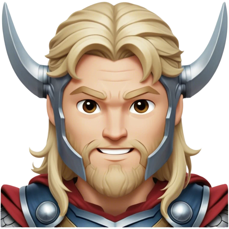 Cinematic Realistic Thor Portrait, head tilted playfully and inquisitively, showcasing his robust form and a warm, disarming smile. His expressive eyes and detailed armor are captured with lifelike clarity, as soft natural highlights reveal a side of the mighty god that is both approachable and full of mirth. emoji