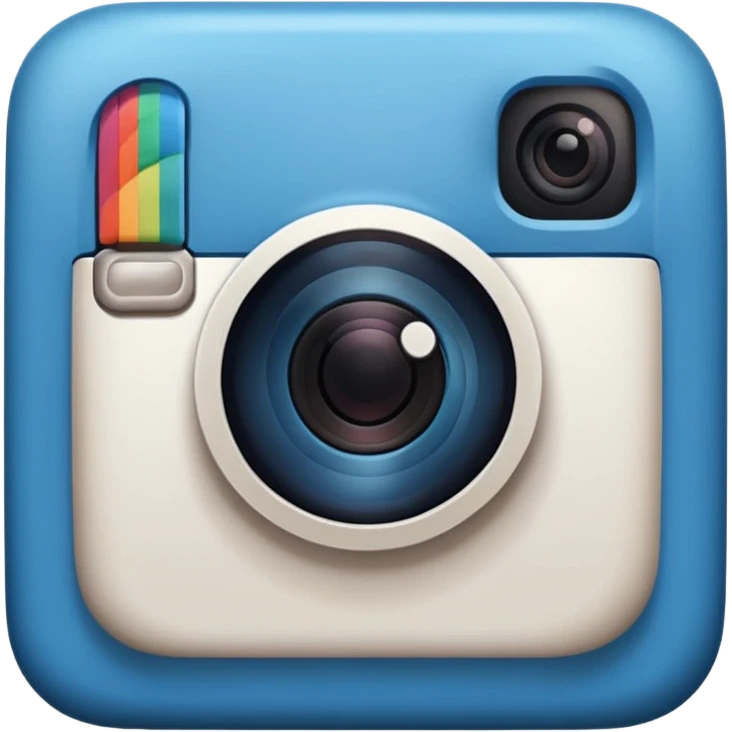 A hand-drawn doodle in a minimalist, cartoon style of a [instagram]. The object is white with thick, rough, black marker outlines and two small black dot eyes. It is a simple sketch with no realistic textures, centered on a solid [blue] circular background." emoji