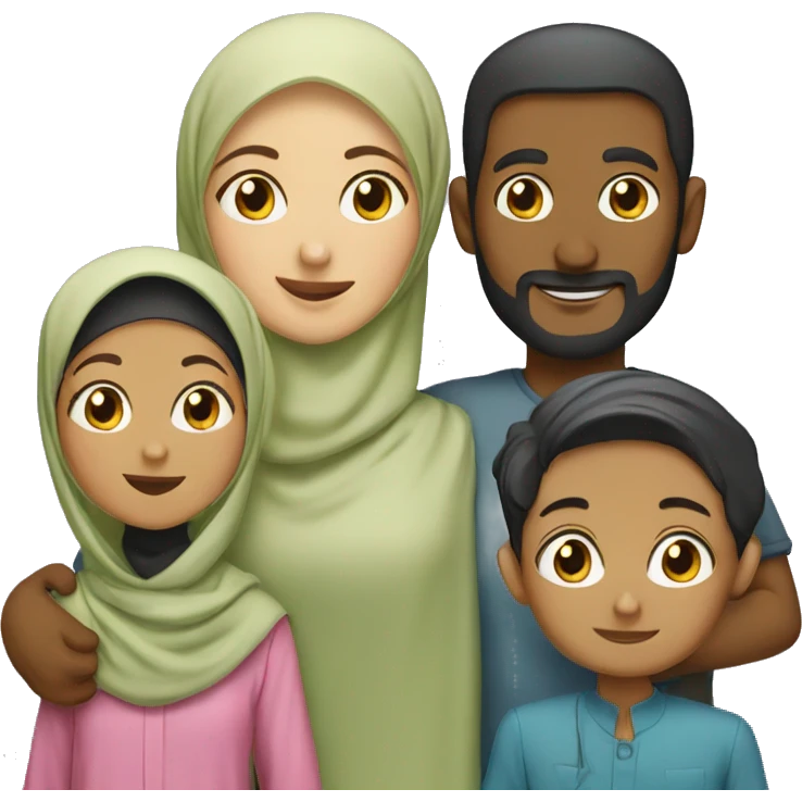 Hijabi woman with a husband and children  emoji