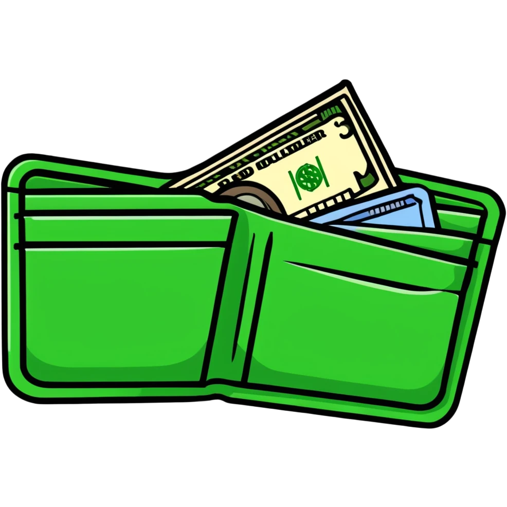 sleek black wallet open with dollar bills visible inside emoji