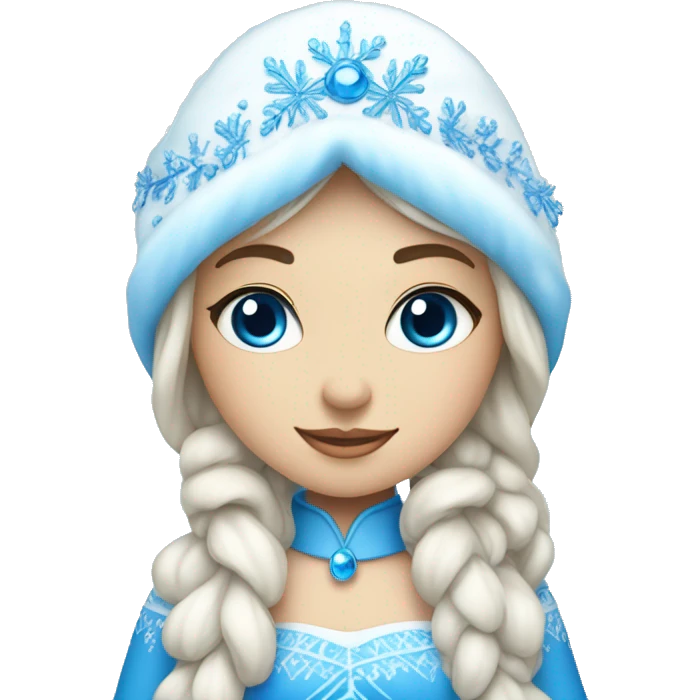 Snow Maiden girl in a blue dress lush warm and kokoshnik with blue eyes emoji