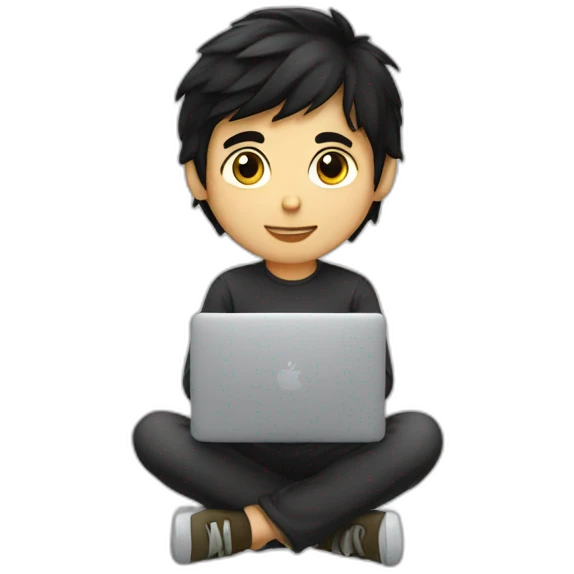 beautiful-programmer-boy-with-black-hair-working-with-macbook emoji