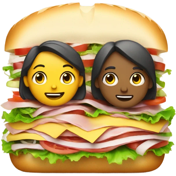 White human couple sitting on top of big sandwich eating dinner (not sandwich) emoji