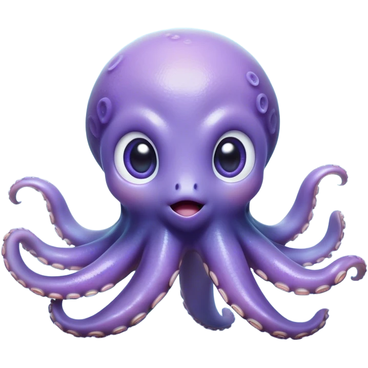 Cinematic Cute Baby Octopus Portrait Emoji, Head tilted slightly in a curious and endearing way, featuring a smooth, rounded light blue-purple body with enormous, sparkling eyes filled with warmth and innocence, delicate tentacles curling playfully, Simplified yet irresistibly adorable features, highly detailed, glowing with a soft, dreamy marine glow, high shine, affectionate and gentle, stylized with a touch of whimsical deep-sea charm, soft glowing outline, capturing the essence of a tiny, inquisitive octopus that looks ready to gently drift into your heart! emoji