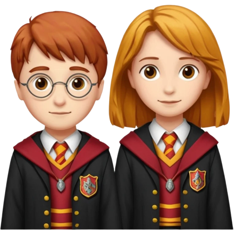 harry potter, ronald weasley and hermione granger in gryfinndor uniform emoji