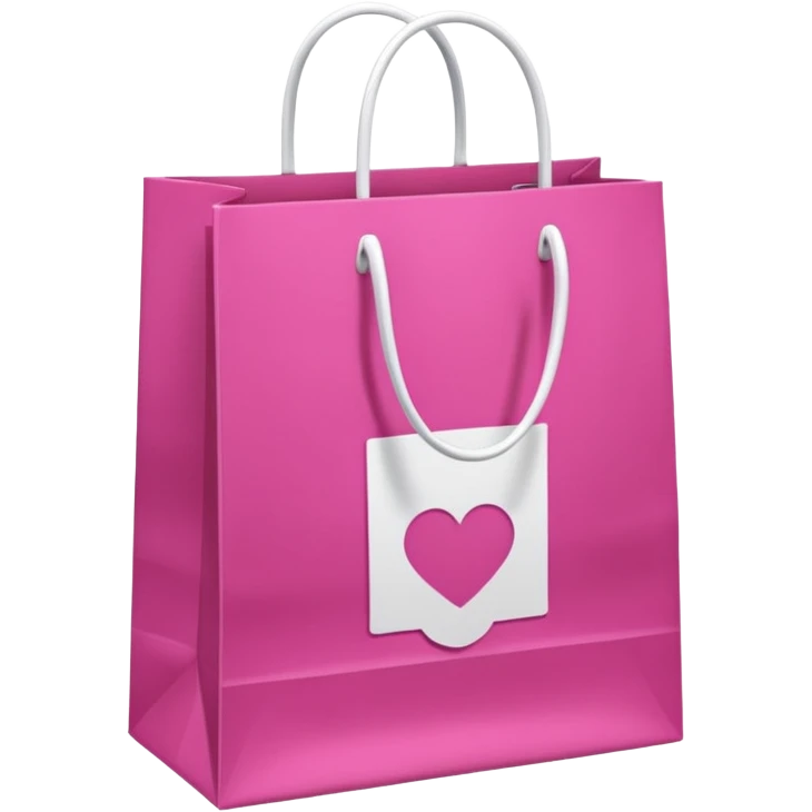 Fuchsia pink paper bag with white handles, repeating 'DRUNI' pattern in light pink and a vertical white 'DRUNI' in the center, iOS emoji style, shiny and realistic. emoji