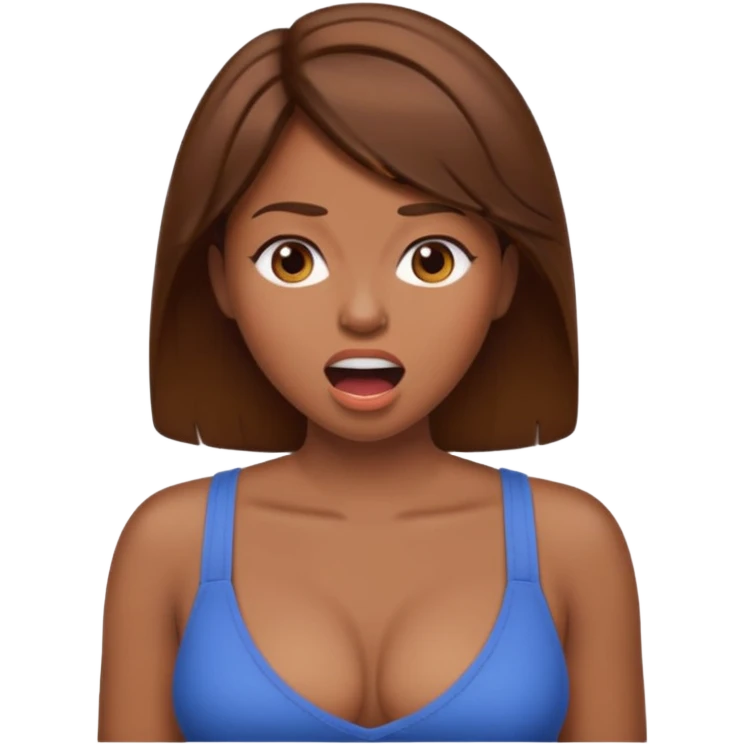 Woman brown hair. Mouth open. Not smiling. Very Large chest. emoji