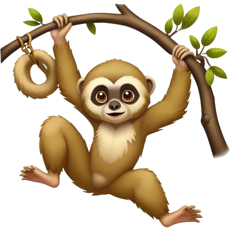 adorable lar gibbon, disney-style, swinging from a tree branch emoji