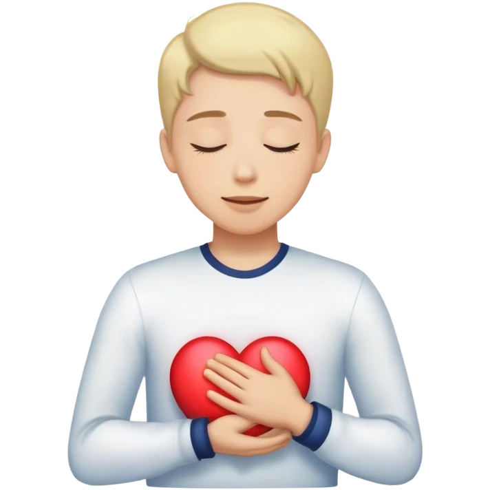 A person with their eyes closed and a small smile, holding their hand on their chest. Inside their mind, a vivid, glowing image of a heart  Their body is still tense, but the anchor of excitement keeps them grounded. emoji