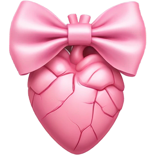 Pink anatomical heart pastel pink with pink bow tie on top emoji