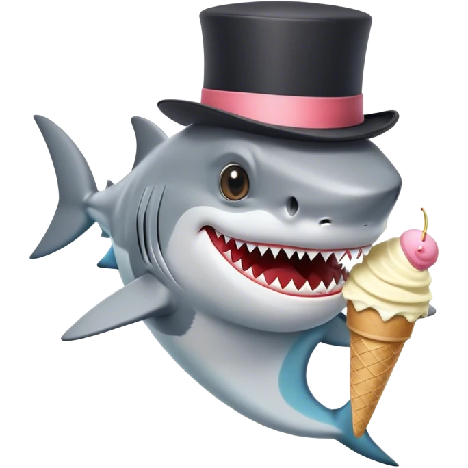 Shark with a top hat eating ice cream emoji