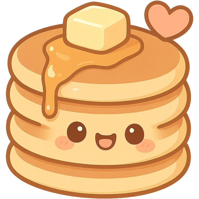 chibi sticker-style pancake stack with a heart accent, cute and exaggerated emoji