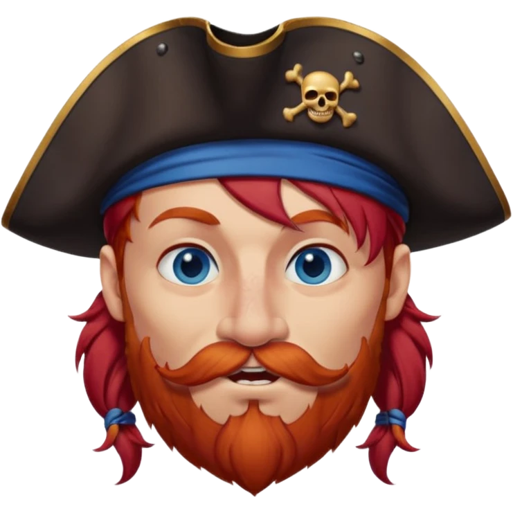 french pirate with hair that fades from brown to red , blue eyes, strong nose and a chin dimple winking and licking his mouth seductively emoji