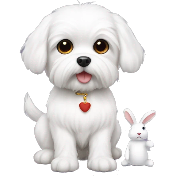 white maltese with small toy of rabbit shape dol emoji